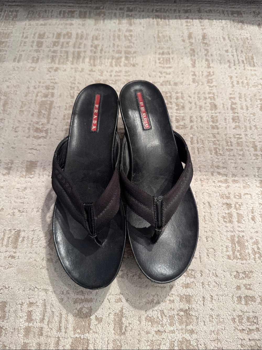 Prada Black Women's Leather & Fabric Thong Sandals
